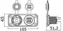 GNIAZDO ZAPALNICZKI + 2xUSB CZARNE  61835 - 2